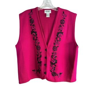 Vintage Koret Petites Beaded Sweater Vest Womens M Wine Plum Button Wool Blend